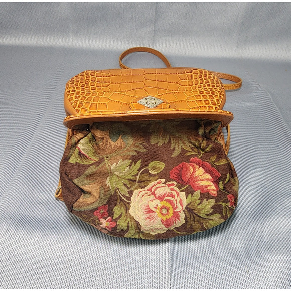 Vintage Brighton Norah Mini Crossbody Brown Leather Crocodile Embossed 2 Straps - Picture 6 of 12